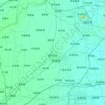 Mapa topográfico 郓城县, altitude, relevo