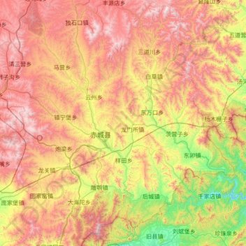 Mapa topográfico 赤城县, altitude, relevo