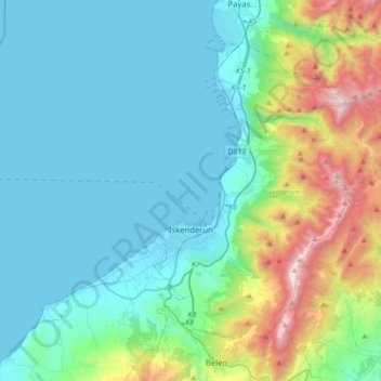 Mapa topográfico İskenderun, altitude, relevo