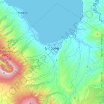 Mapa topográfico Gingoog, altitude, relevo