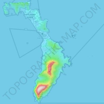 Mapa topográfico Lord Howe Island, altitude, relevo