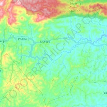 Mapa topográfico Murupé, altitude, relevo