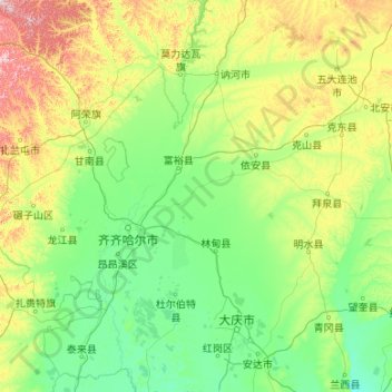 Mapa topográfico 齐齐哈尔市, altitude, relevo