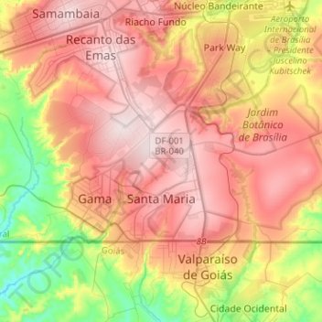 Mapa topográfico Santa Maria, altitude, relevo