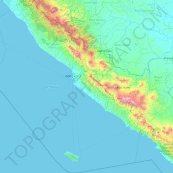 Mapa topográfico Bengkulu, altitude, relevo
