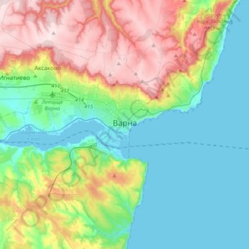 Mapa topográfico Варна, altitude, relevo