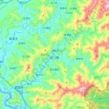 Mapa topográfico 岔口镇, altitude, relevo