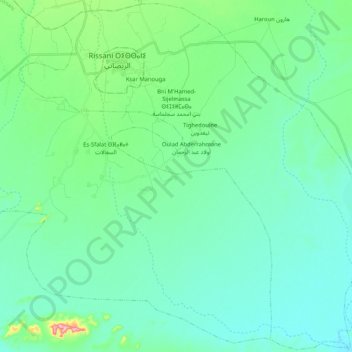 Mapa topográfico Bni M'Hamed Sijelmassa ⵙⵉⵊⵉⵍⵎⴰⵙⴰ بني امحمد سجلماسة, altitude, relevo