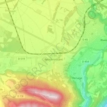 Mapa topográfico Beaucroissant, altitude, relevo