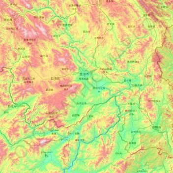 Mapa topográfico Prefeitura autônoma dai de Xishuangbanna, altitude, relevo