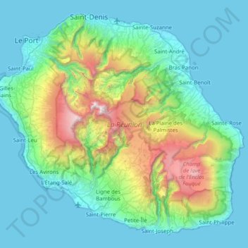 Mapa topográfico Académie de la Réunion, altitude, relevo
