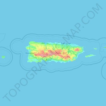 Mapa topográfico Porto Rico, altitude, relevo