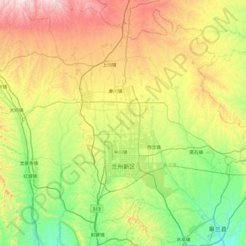 Mapa topográfico 兰州新区, altitude, relevo