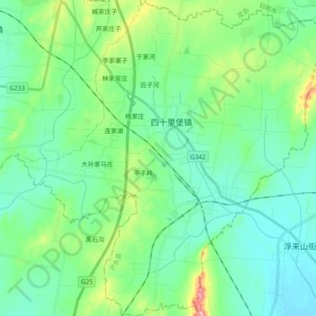 Mapa topográfico 四十里堡镇, altitude, relevo