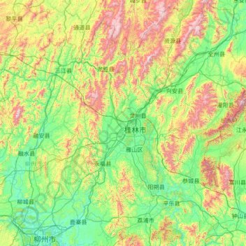Mapa topográfico Guilin, altitude, relevo