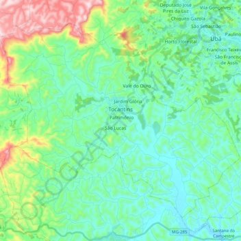 Mapa topográfico Tocantins, altitude, relevo