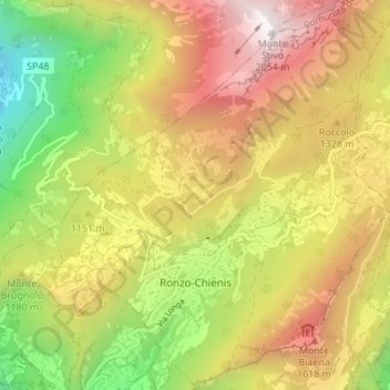 Mapa topográfico Ronzo-Chienis, altitude, relevo