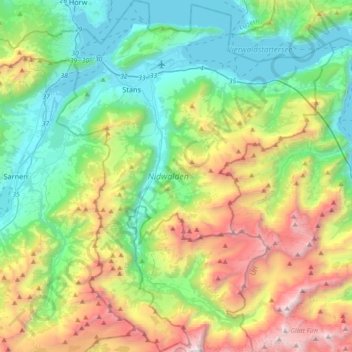 Mapa topográfico Nidwalden, altitude, relevo