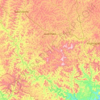 Mapa topográfico Guanhães, altitude, relevo