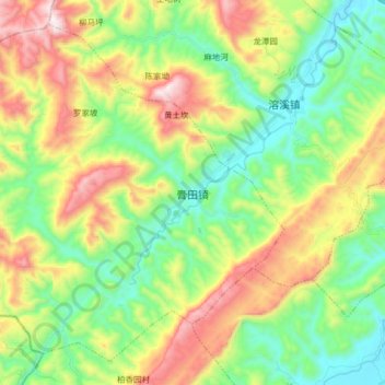 Mapa topográfico 膏田镇, altitude, relevo