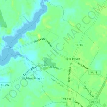 Mapa topográfico Belle Haven, altitude, relevo