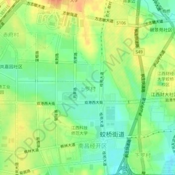 Mapa topográfico 上罗村, altitude, relevo