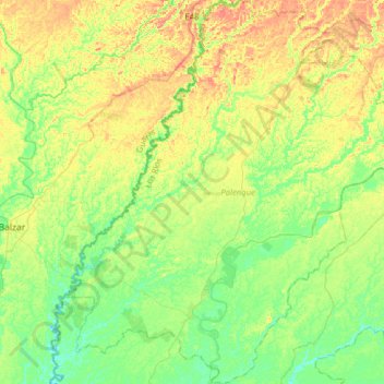 Mapa topográfico Palenque, altitude, relevo