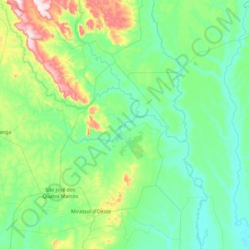 Mapa topográfico Lambari d'Oeste, altitude, relevo