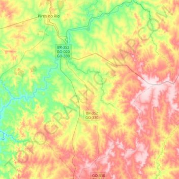 Mapa topográfico Urutaí, altitude, relevo