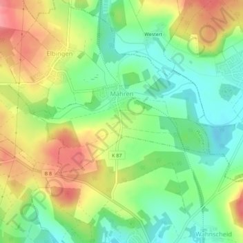 Mapa topográfico Mähren, altitude, relevo