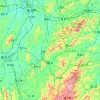 Mapa topográfico Zhuzhou, altitude, relevo