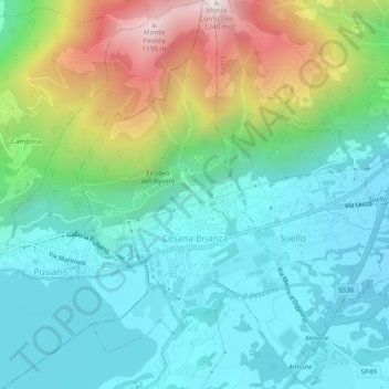 Mapa topográfico Cesana Brianza, altitude, relevo