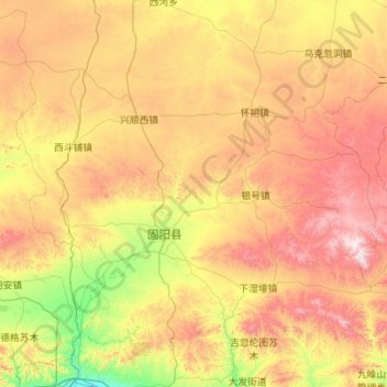 Mapa topográfico 固阳县, altitude, relevo