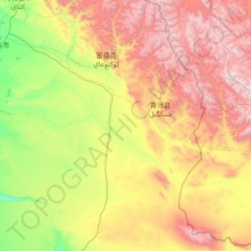 Mapa topográfico 吐尔洪乡, altitude, relevo