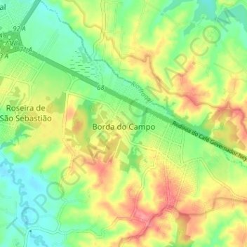 Mapa topográfico Borda do Campo, altitude, relevo