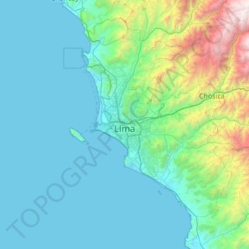 Mapa topográfico Lima Metropolitana, altitude, relevo