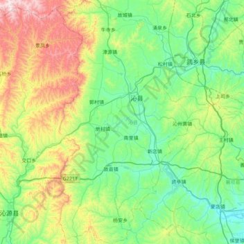 Mapa topográfico 沁县, altitude, relevo