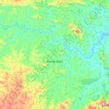 Mapa topográfico Monte Belo, altitude, relevo