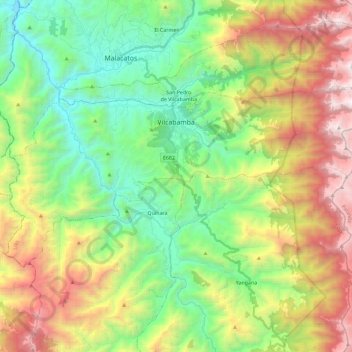 Mapa topográfico Vilcabamba, altitude, relevo