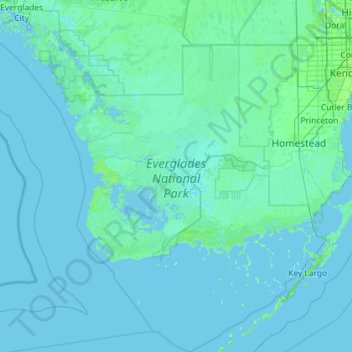 Mapa topográfico Parque Nacional Everglades, altitude, relevo