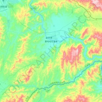 Mapa topográfico 景哈哈尼族乡, altitude, relevo