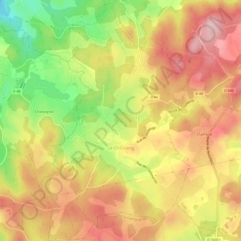 Mapa topográfico Le Chastang, altitude, relevo
