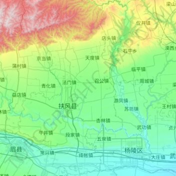 Mapa topográfico 扶风县, altitude, relevo