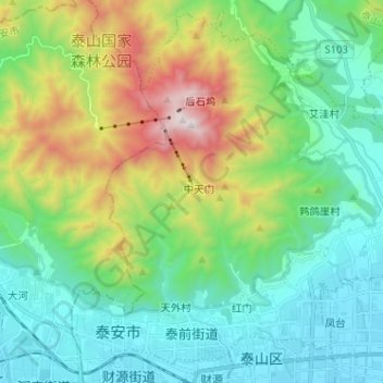 Mapa topográfico 泰前街道, altitude, relevo