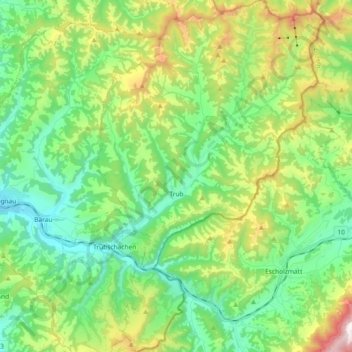 Mapa topográfico Trub, altitude, relevo