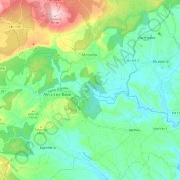 Mapa topográfico Louriceira, altitude, relevo