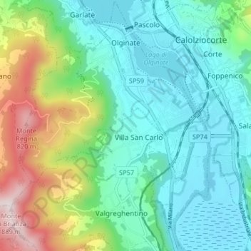 Mapa topográfico Olginate, altitude, relevo