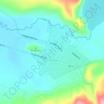 Mapa topográfico Cholila, altitude, relevo
