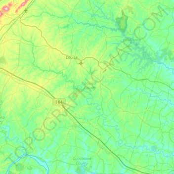 Mapa topográfico Louisa County, altitude, relevo