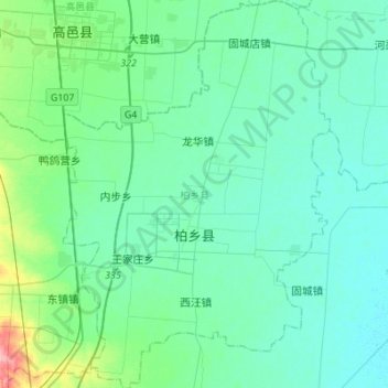 Mapa topográfico 柏乡县, altitude, relevo